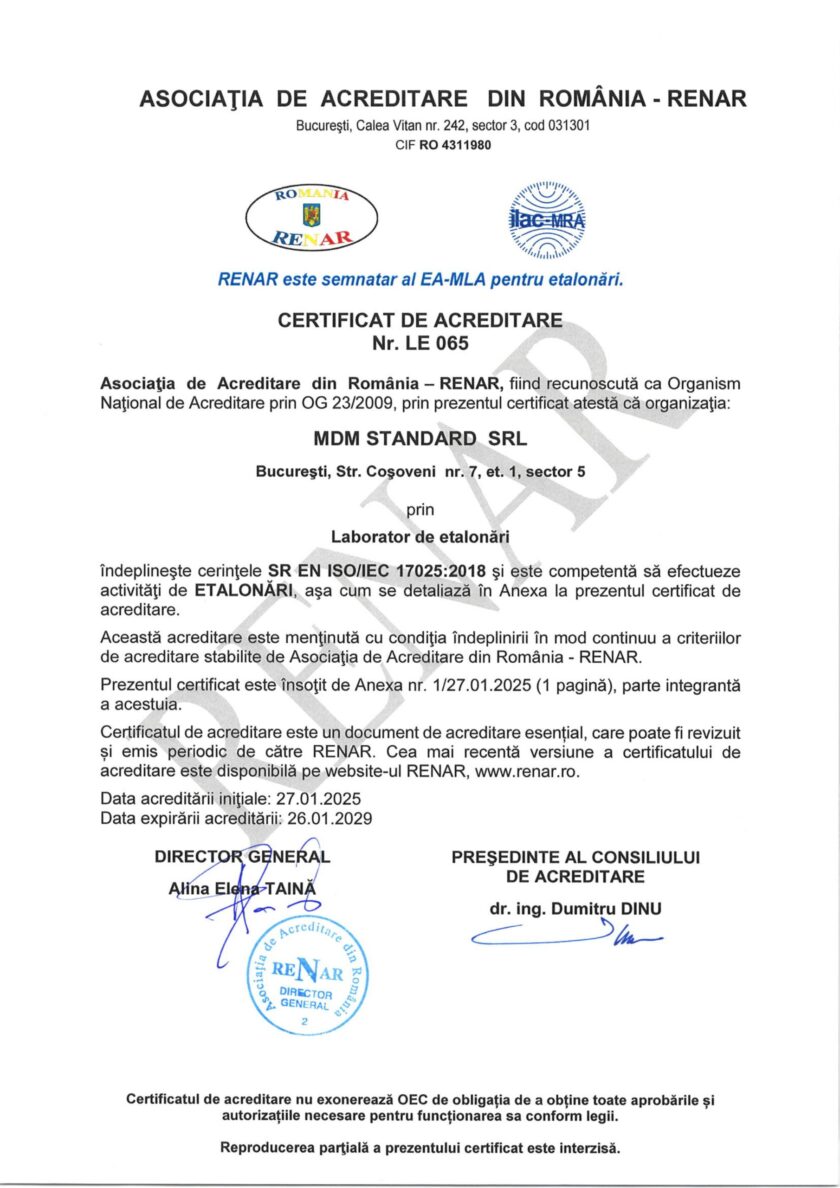 Certificat de acreditare LE 065 27.01.2025